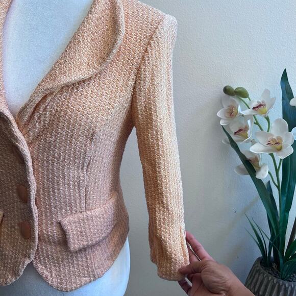 St. John Knits Hemp Fitted Blazer Jacket Mandarin Orange Size 6 MSRP $1295 - Picture 6 of 9